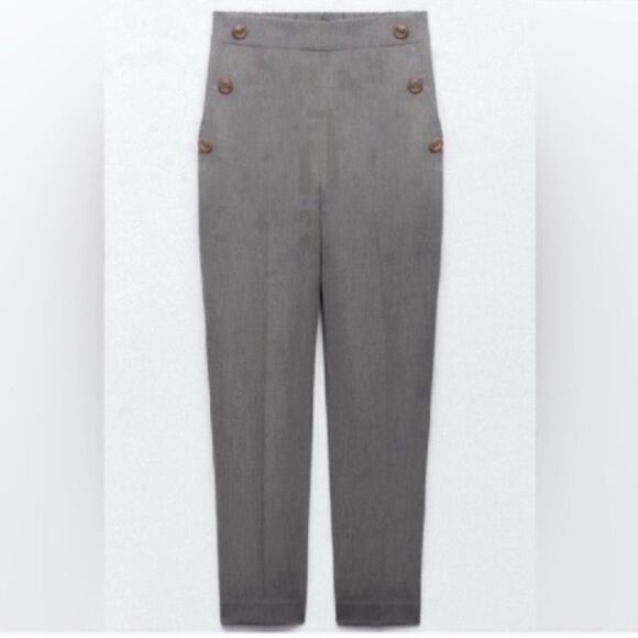 ZARA STRAIGHT LEG PANTS WITH METALLIC BUTTONS size small - Picture 8 of 12